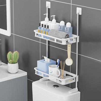 Prateleira acima do tanque do vaso sanitário, rack de vaso sanitário, rack de armazenamento multifuncional sem perfurações com pés de apoio, acessórios de banheiro