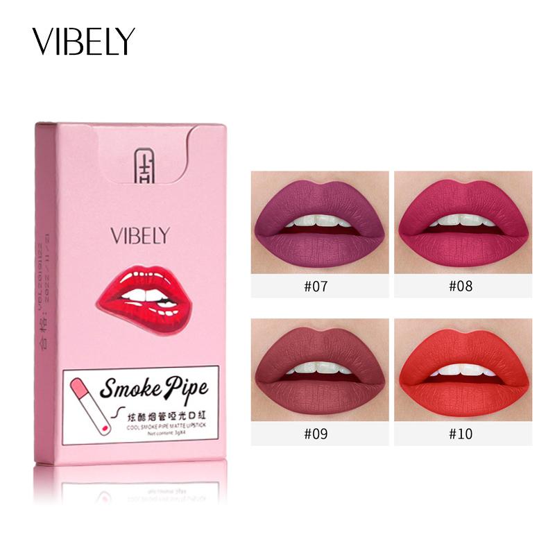 VIBELY Small Tube Matte Lipstick 4pcs Boxed Not Easy To Fall Off Color Velvet Not Fall Off Color Makeup