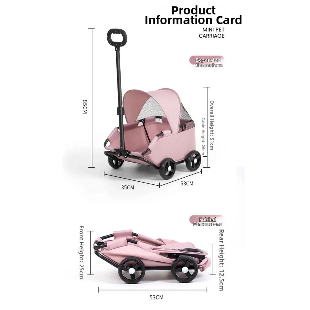 Foldable Pet Stroller Lightweight Pet Strolling Cart Small Pet Cart For Dogs Cats Teddy Bears