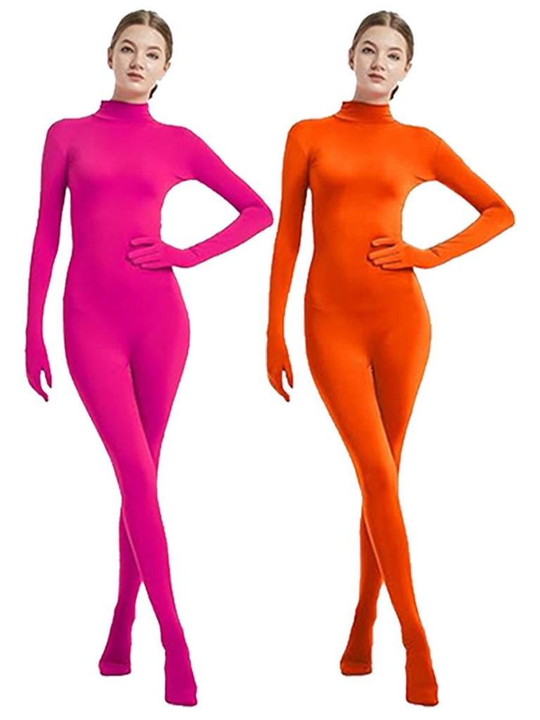 Women's Orange Zentai Base Layer Bodysuit for Dance and Stage Performance