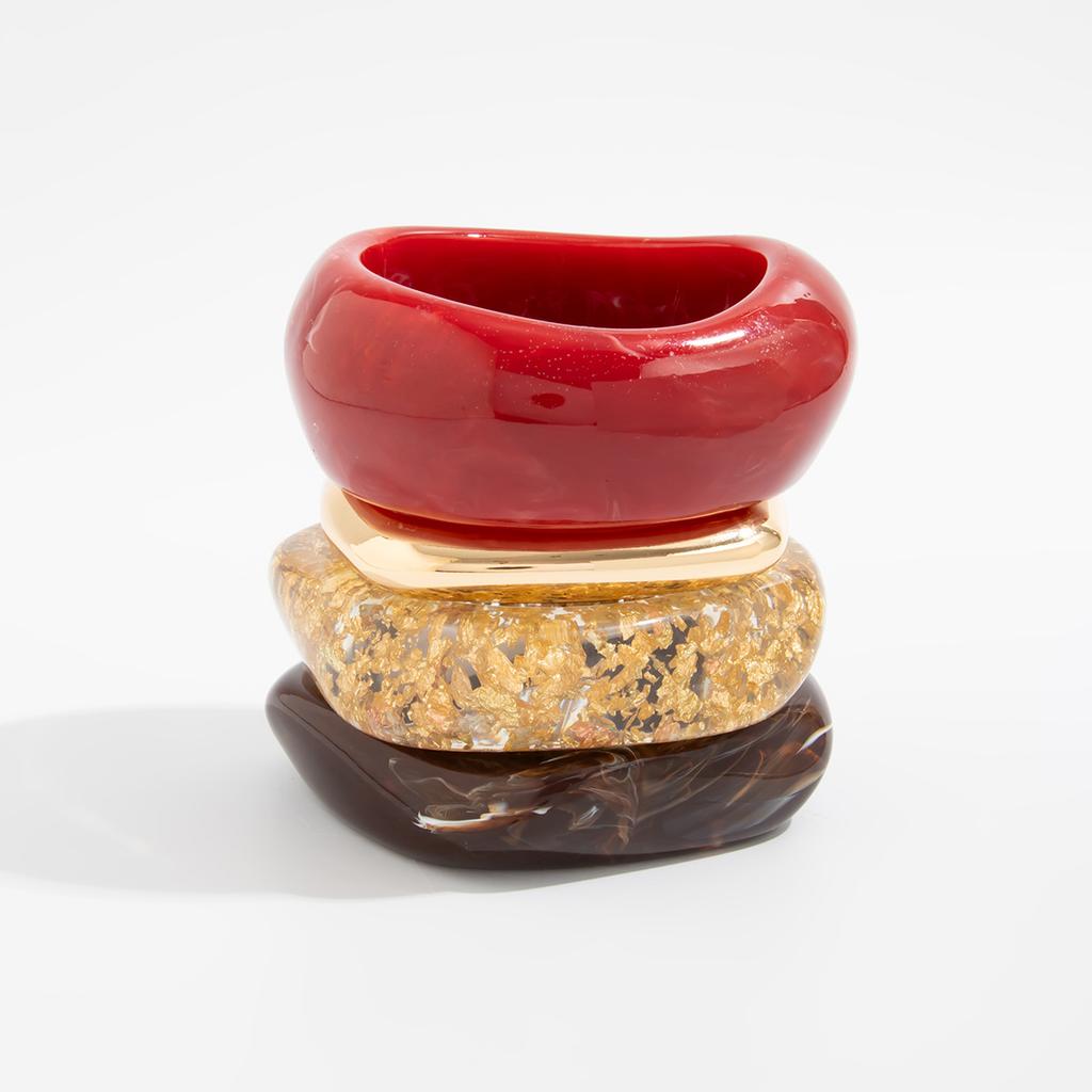 Fashion Irregular Smudged Acrylic Bracelet, Retro Translucent Gold Foil Resin Wide Bracelet