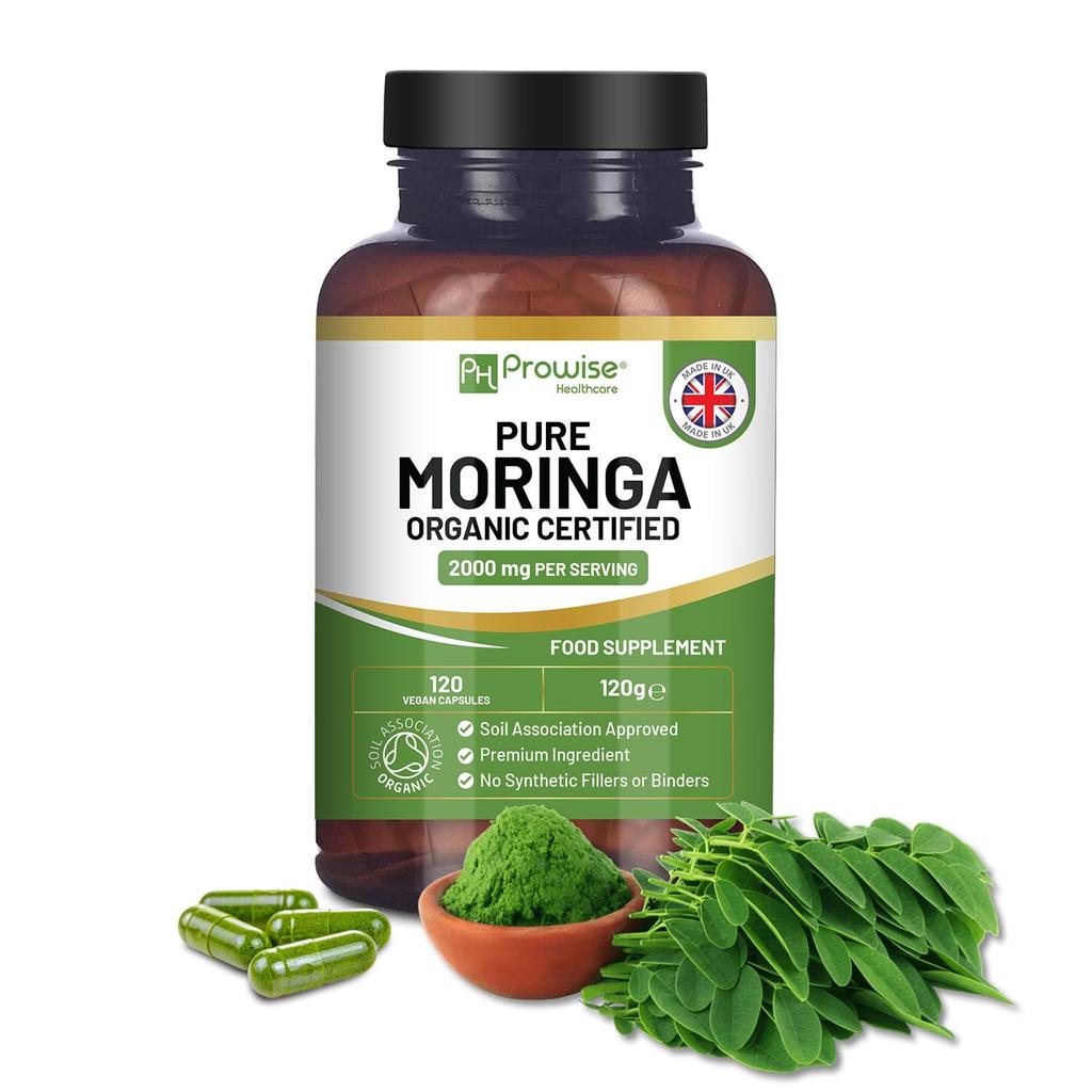 Organic Moringa Capsules 2000mg - 120 Vegan Moringa Leaves Capsules |  100% Natural Soil Association Organic Certified by Prowise