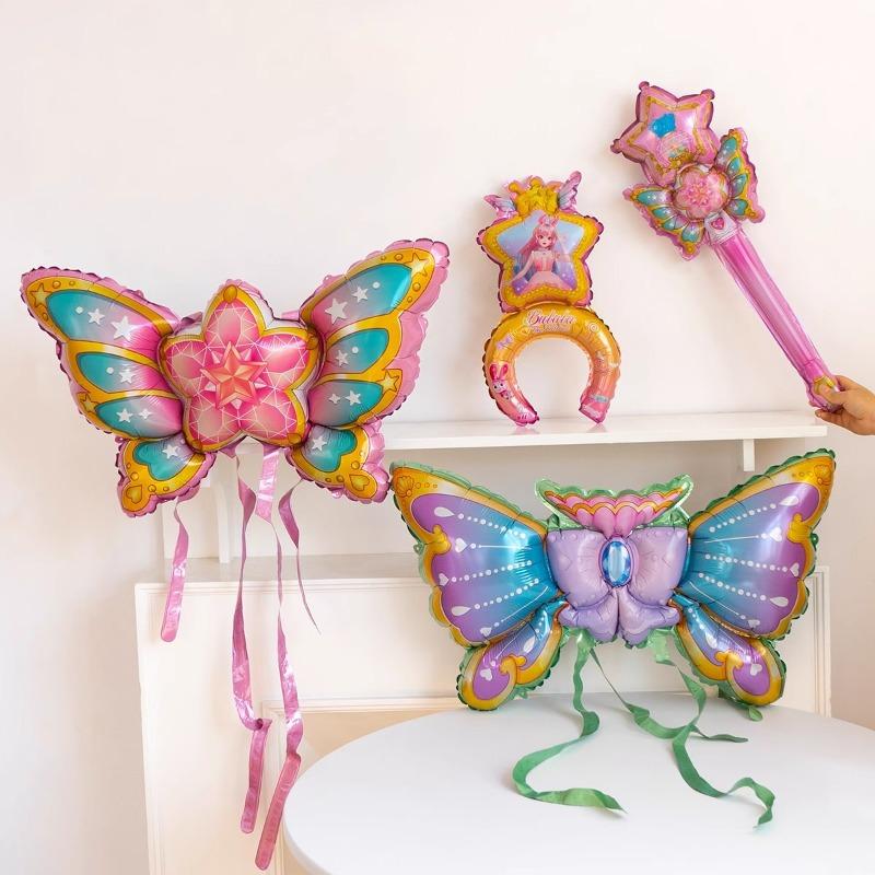 Angel, Fairy, Butterfly Wings, Holding A Stick, Balloon, Girl, Child, Taking Photos, with A Balloon on The Back