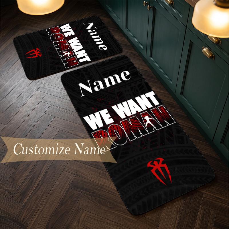 Roman Reigns (1) Customize Name Flannel Kitchen Mat Soft Non-Slip Kitchen Floor Runner Rug for Home Kitchen Decor