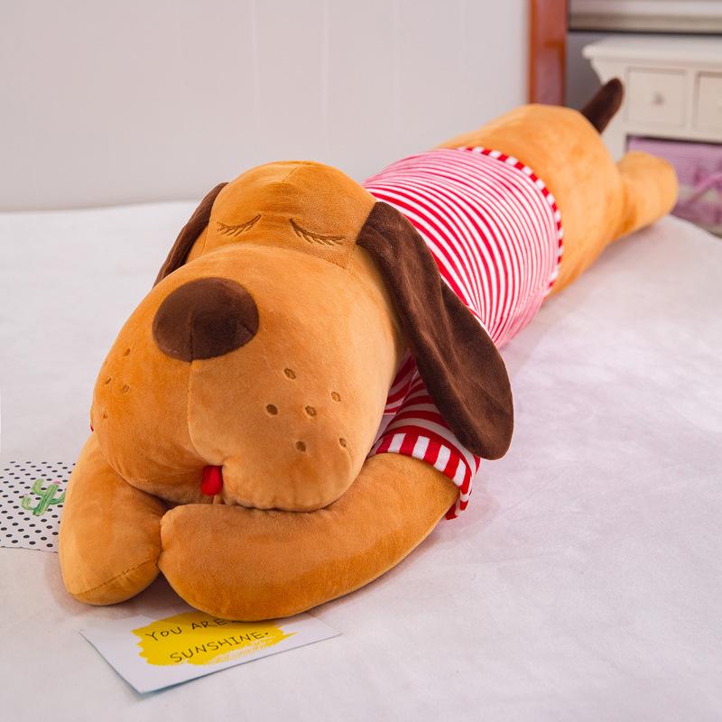Cute Big Head Dog Plush Toy Girl Sleeping with Legs Long Striped Pillow Baby Side Sleeping Pillow Striped Dog