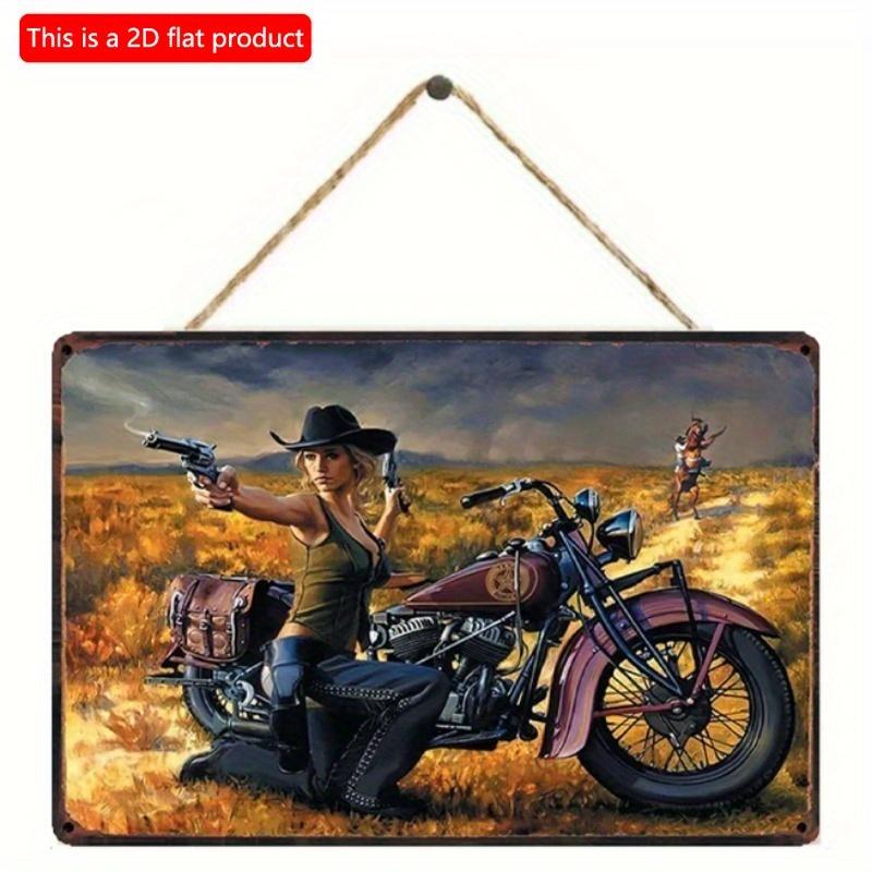 

2D Flat Wooden Sign 20*10cm Original Retro Design Cowgirl Motorcycle Wooden Signs Wall Art, Perfect for Home, Bar, Office, Ideal as Wall Decoration