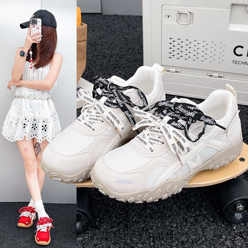 Leather mesh breathable Forrest Gump shoes women's 2025 summer and autumn new niche design sports and leisure shoes white shoes women