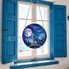 Acrylic Puzzle Sun Catcher Window Hanging Decoration 2D Circular Design Featuring Wolf Howling At Moon with Forest Background