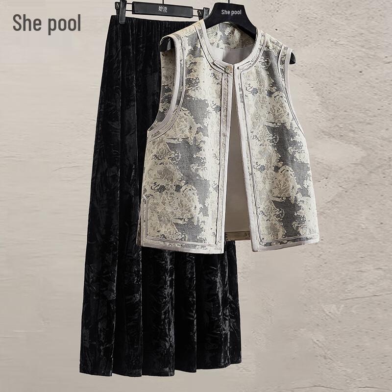 Женский новый комплект из льняного жилета и юбки в китайском стиле XL