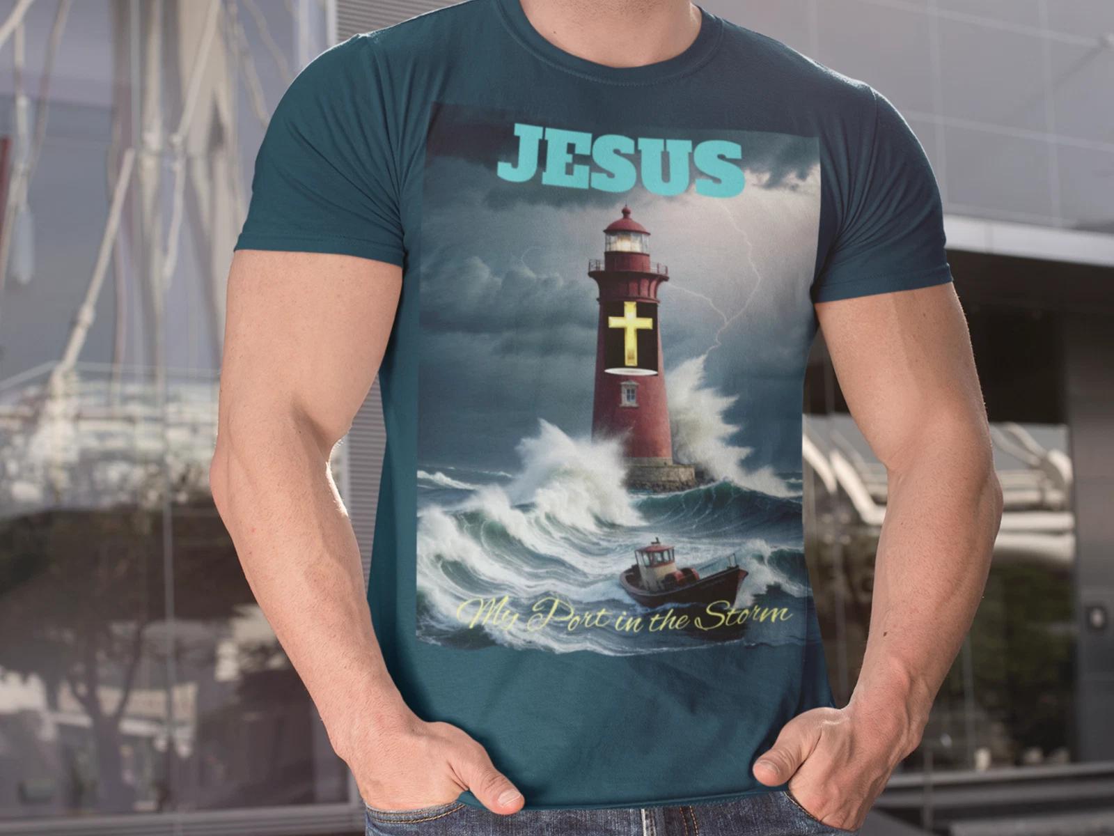 Jesus Lighthouse Cross Tee | Religious Christian Faith Shirt XL
