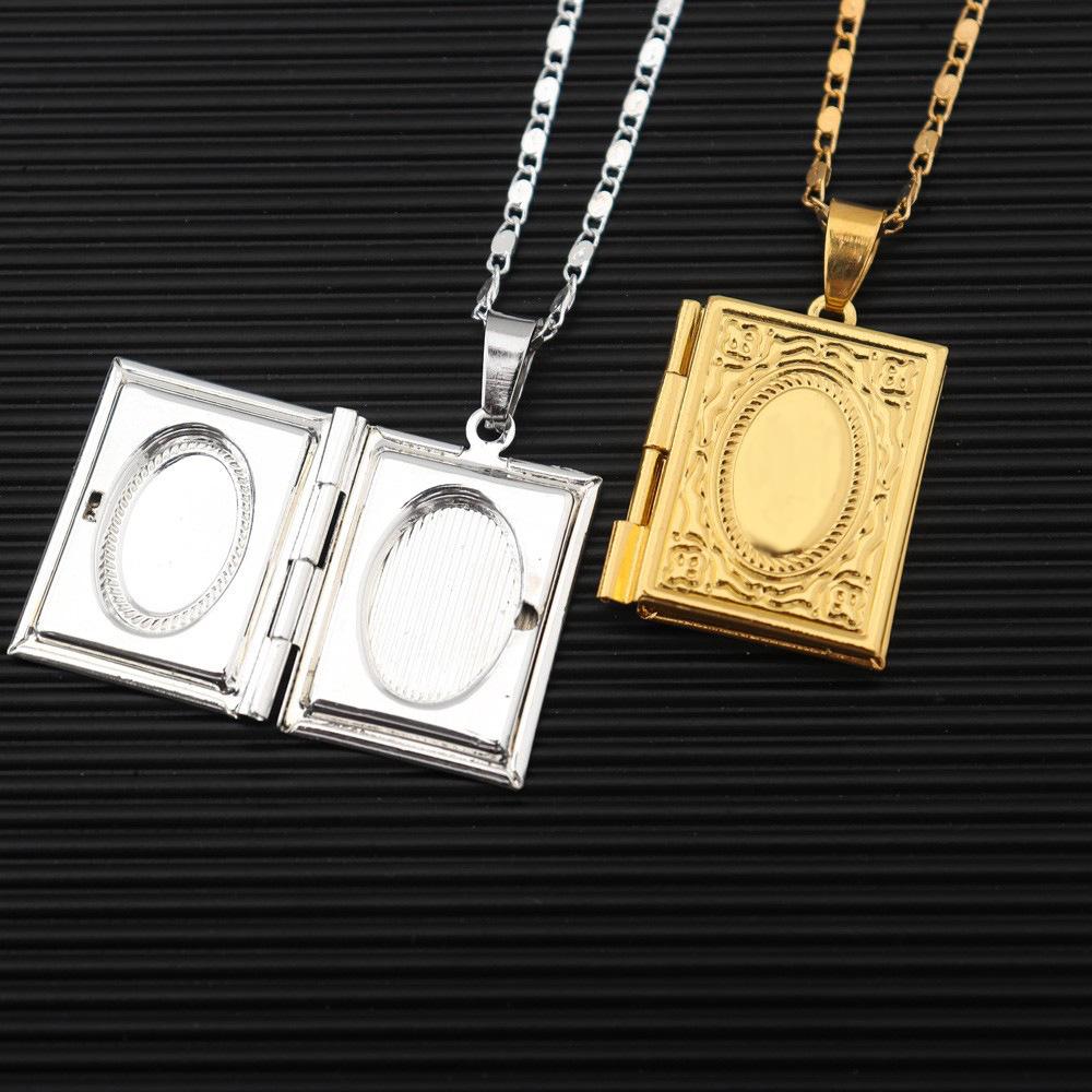 Collana con Ciondolo Scatola Fotografica Quadrata Collana Apribile a Flip Collana Semplice Gioielli