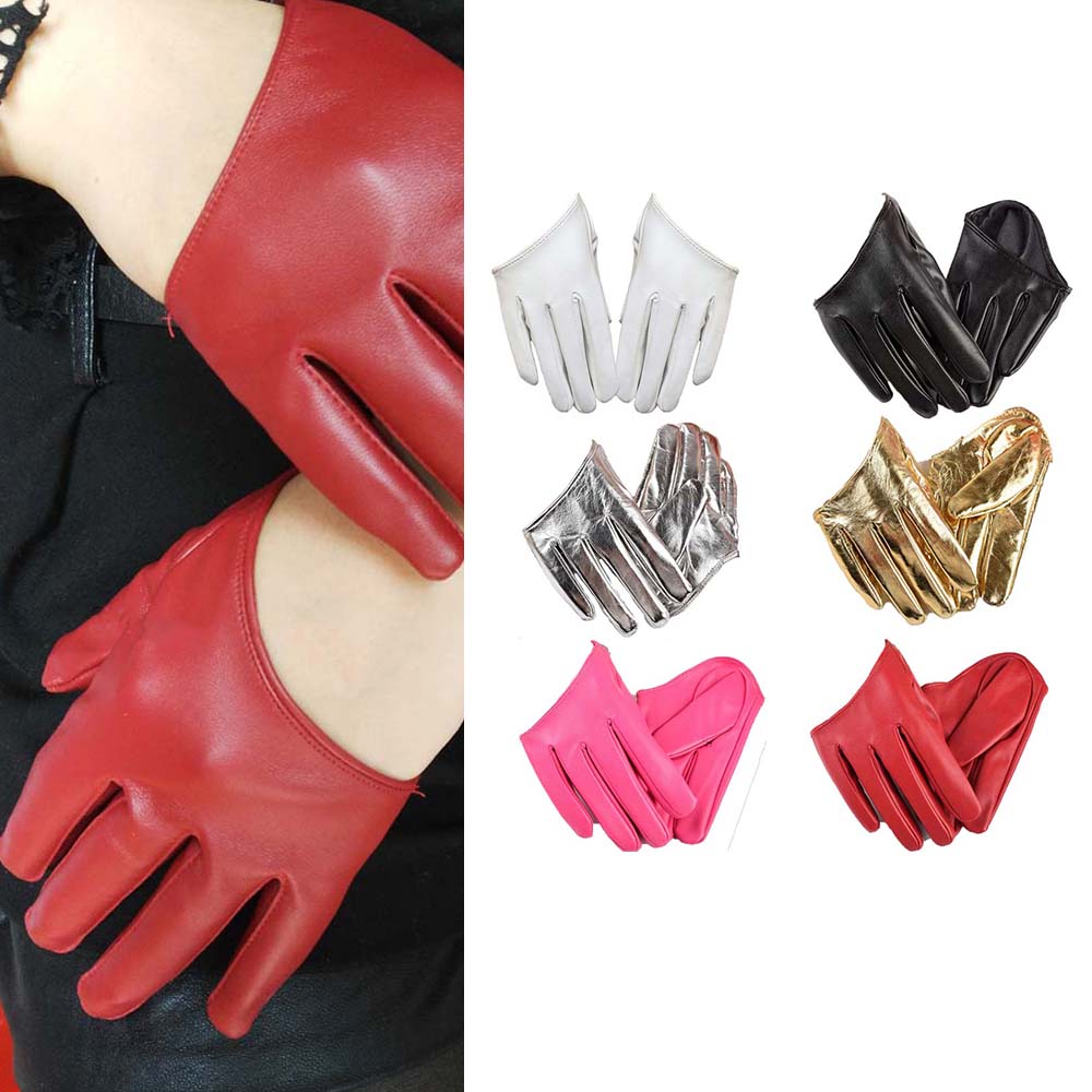 Cool Backless Half-Black Leather Gloves Short Half-Palm Cyberpunk Goth Nun Cos Dancing Accessories