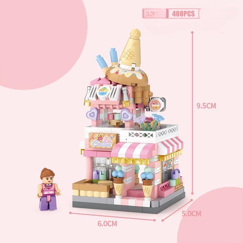 

Строительные блоки из микрочастиц, сборка игрушек, магазин мороженого, Интернет-знаменитости, мини-модель с видом на улицу, украшения, кафе-панда