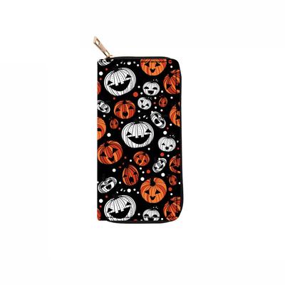 Halloween Skull Long Zip Wallet Pumpkin Clutch Wallet