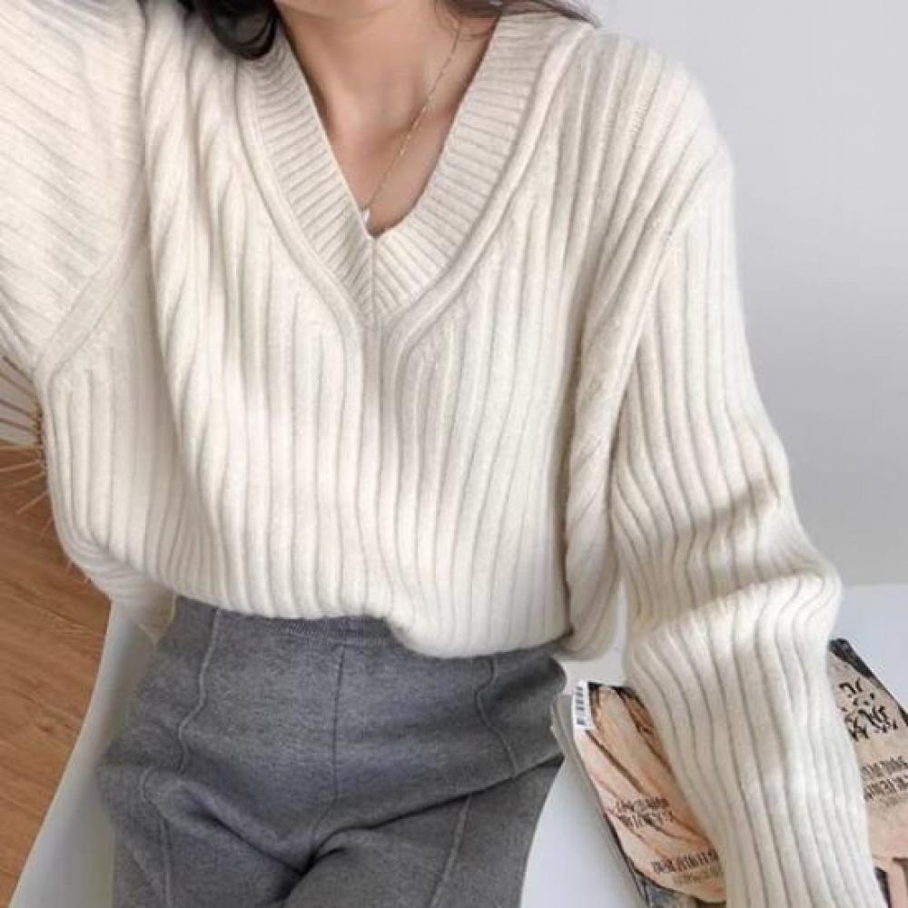 NaVaVa Women Soft Rib V Neck Long sleeVe Knit Sweater Nk3196