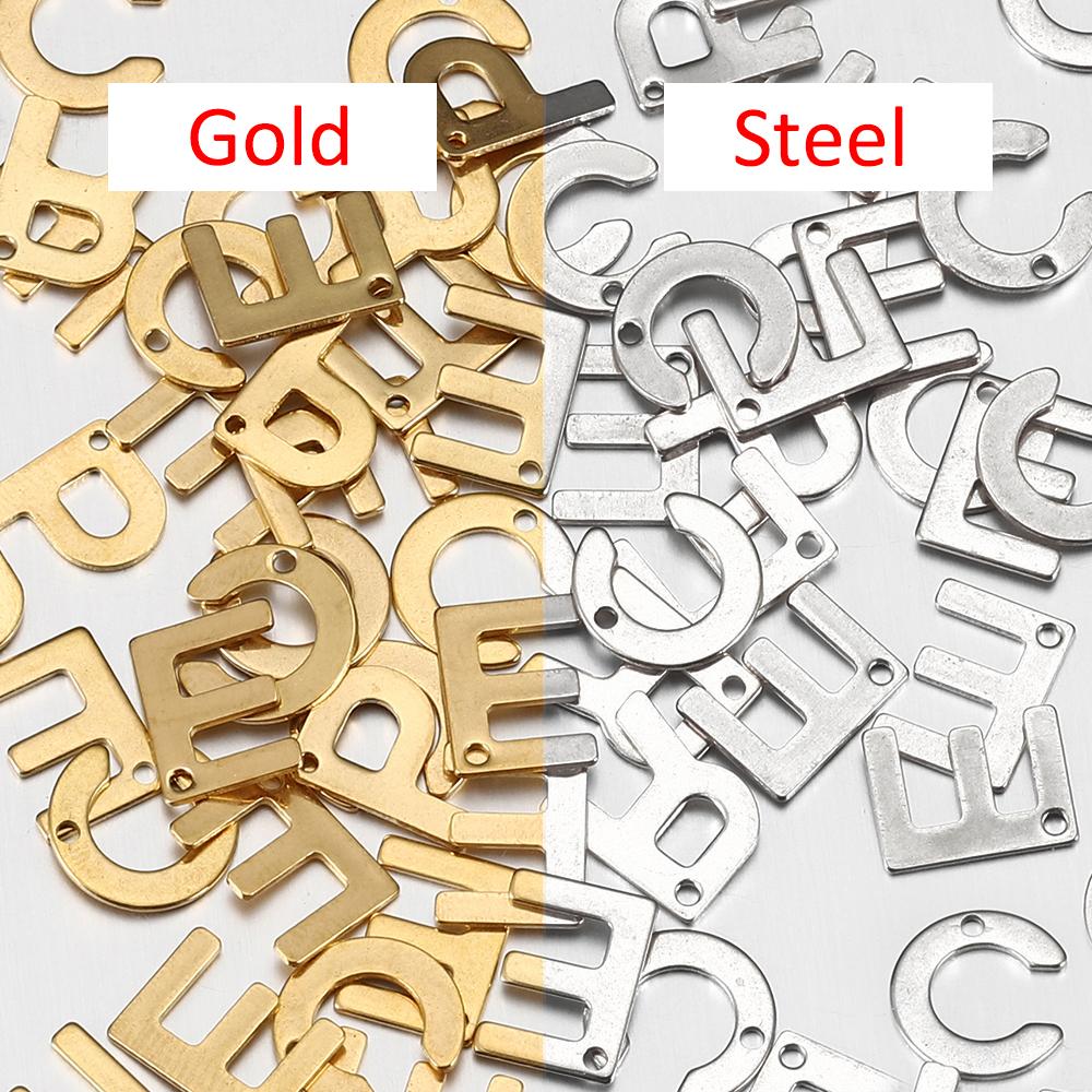 50pcs Mixed Stainless Steel Letter Charms Initial A-Z Single Alphabet Beads Pendants for Bracelet Necklace Jewelry Making DIY