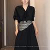 Elegant Black Striped Silk Tie Waist Triangle Scarf Belt - 2025 Collection