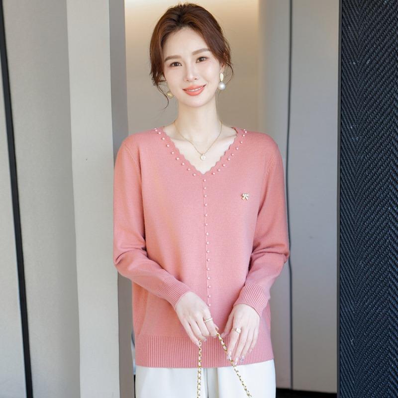 Hot-selling Mid-mother Fashion Collar Sweater Women's Pullover Bottoming Knitted Sweater Spring and Autumn Loose Top