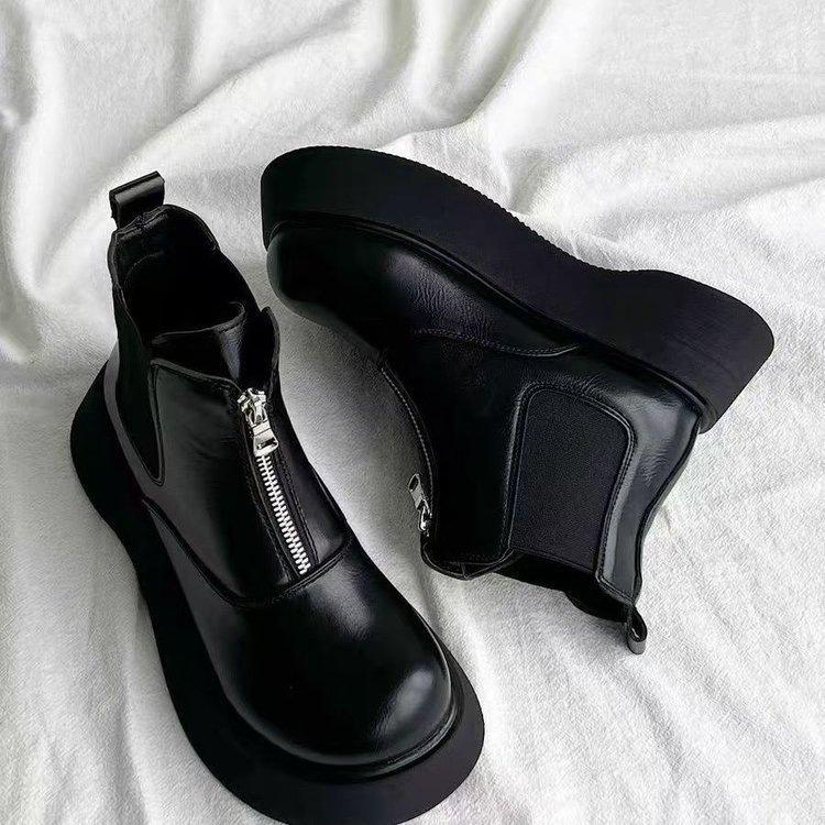 

New platform Martin boots women s 2025 winter velvet non-slip Chelsea boots black cigarette boots front zipper cotton boots 40