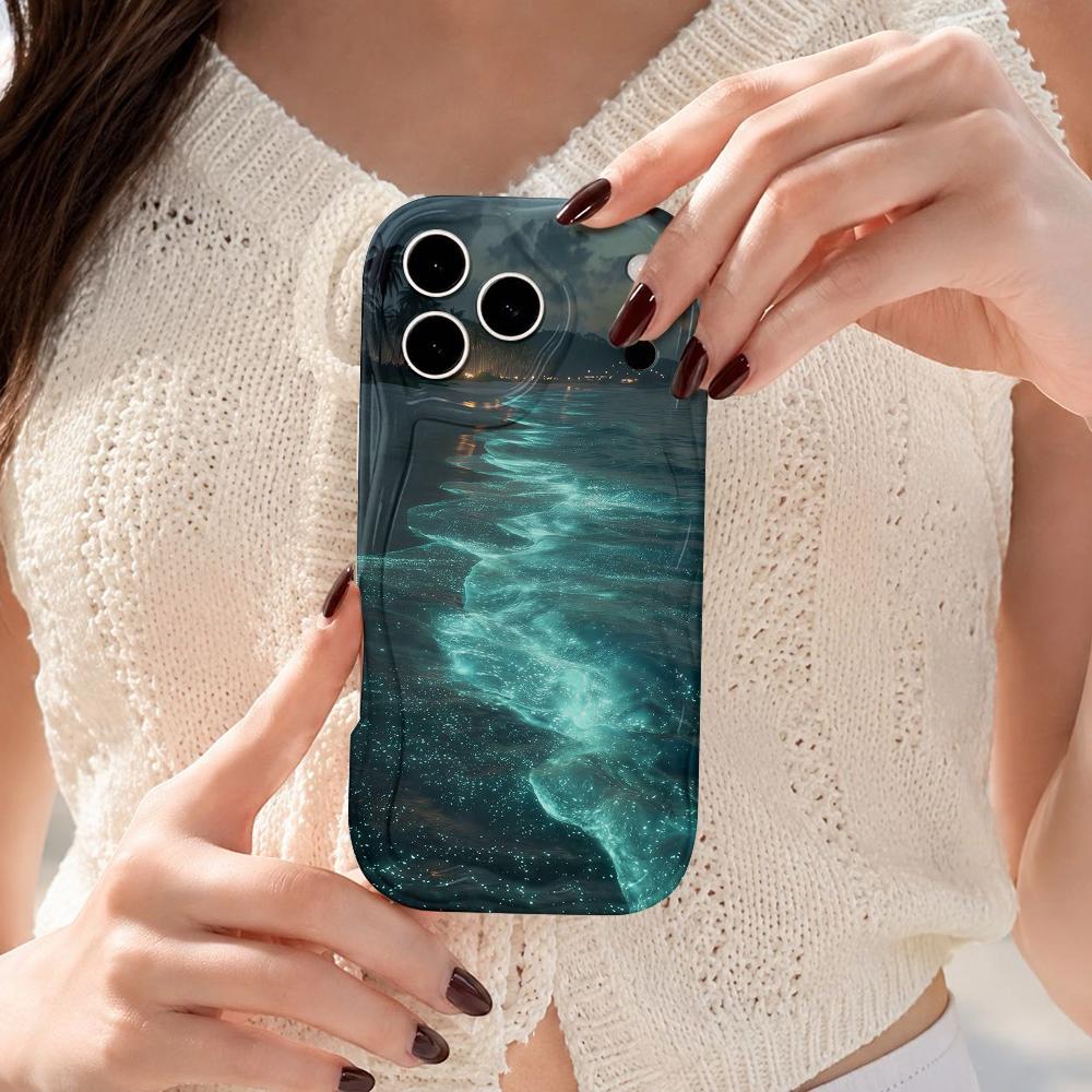 Glowing Night Ocean Wave Phone Case for iPhone 16 15 14 Pro Max 13 12 11 Mini XR XS SE Wavy Edge Soft Protective Cover