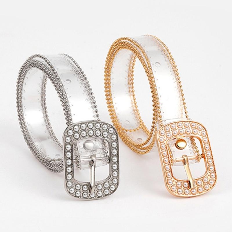Faux Pearl Adjustable Pin Buckle Belt Dazzling Transparent Waistband Waist Corset for Women Students Slimming Belt