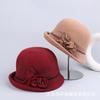 Hat women's autumn and winter fashion flower bucket hat crimped wool basin hat women's British retro bowler hat