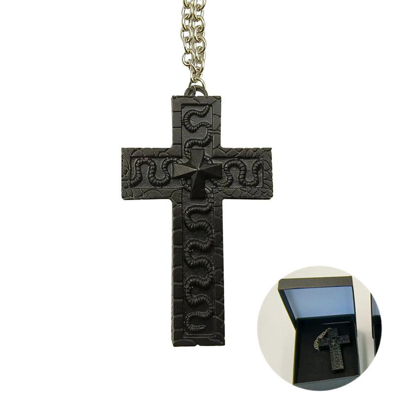 Cross Pendant Necklace with Secret Compartment Openable Stainless Steel Chain Pendant Necklace Vintage 3D Printed Charm Jewelry