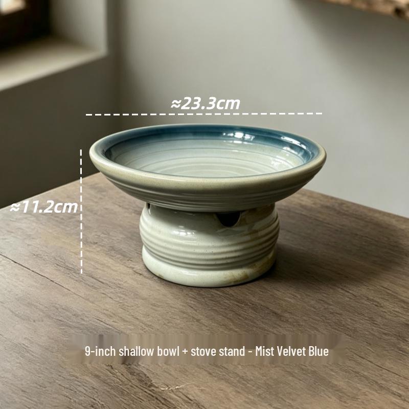 Retro Ceramic Tableware: Earthen Pot with Alcohol Stove for Warming Dishes