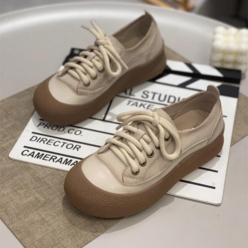 Pantofi simpli cu platformă pantofi casual pentru femei 2025 primăvară și toamnă noi pantofi de skate cu șireturi la modă retro literari și versatili pantofi albi