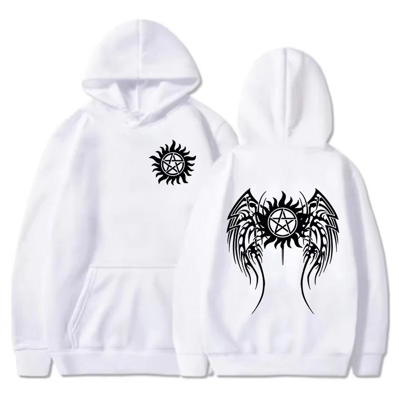 Spring and Autumn Fashionable Hoodie Fun Supernatural Crow Wings Printed Harajuku Sweater Men and Women Long  Hoodie