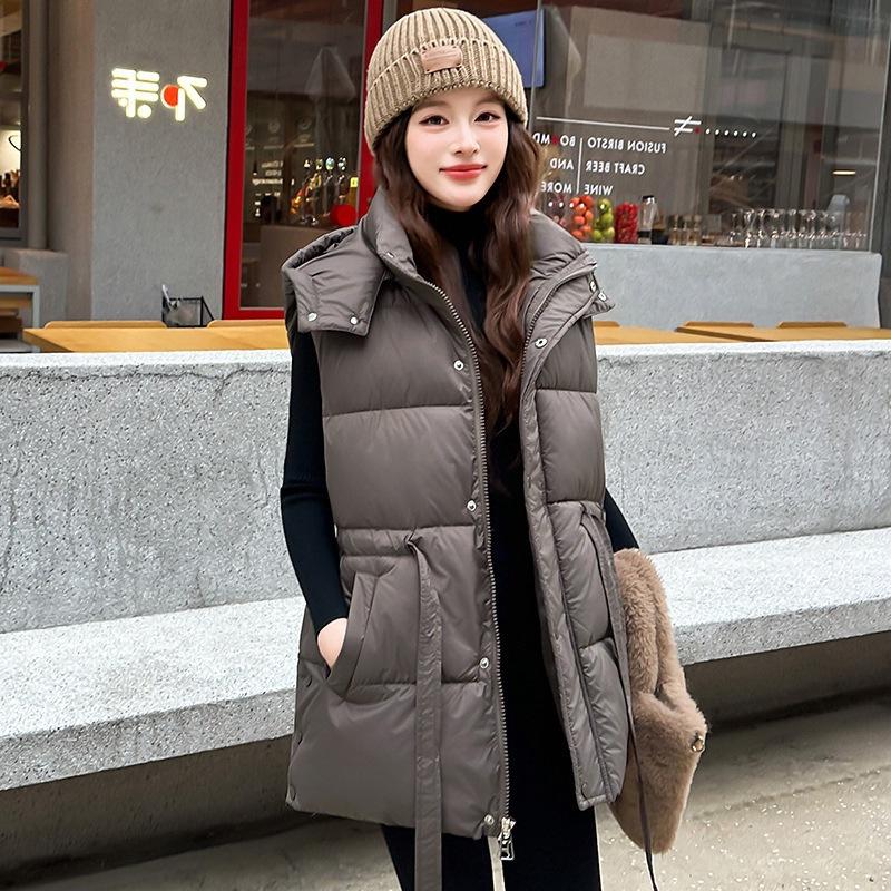 Women's milk silk waist cotton vest hooded windproof sleeveless vest an outer vest