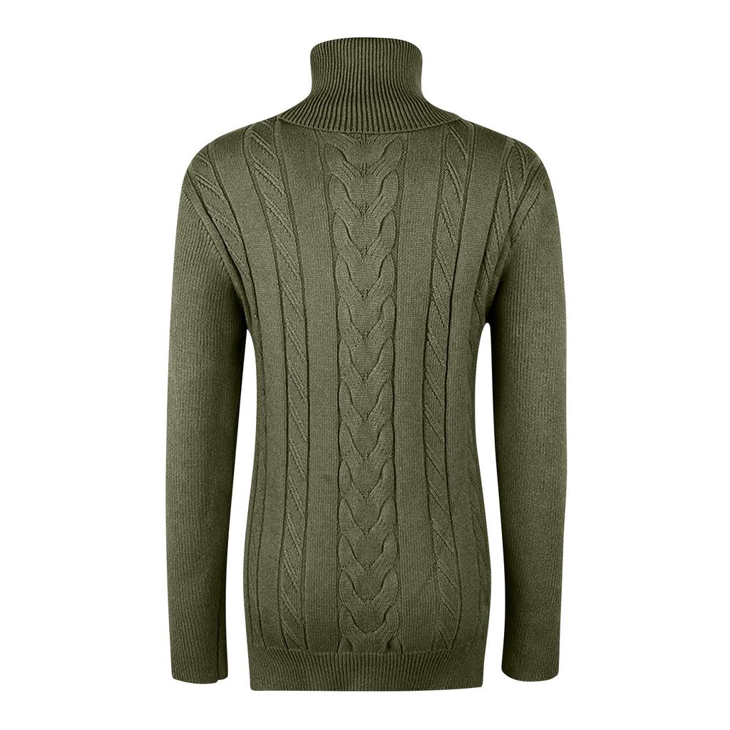 Women's Fashionable Solid Color High Neck Long Sleeved Sweater Pullover Sweater Top