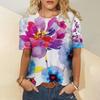 Summer Round Neck 3D Flower Dragonfly Print Top Fashionable Casual Short Sleeved Women's T-shirts