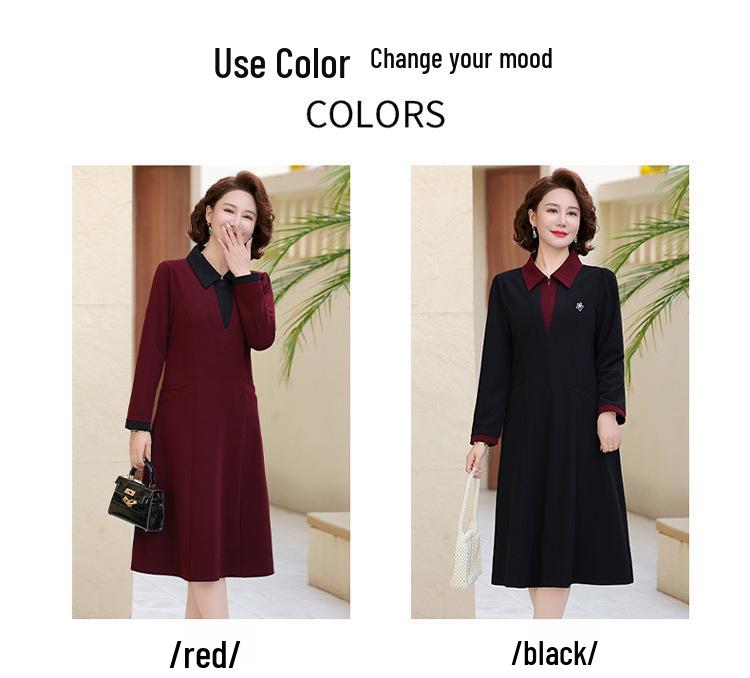 2025 Elegant Spring & Autumn Long-Sleeved Dress for Middle-Aged Women: Stylish & Noble