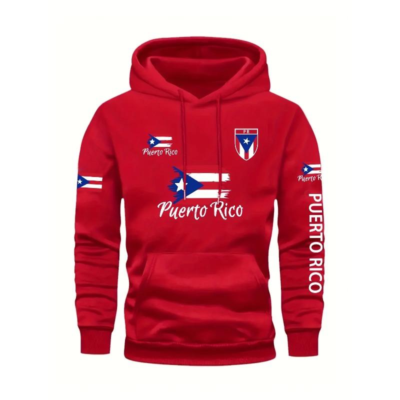 Men's Puerto Rico Flag Hoodie Casual Long Sleeve Sweatshirt Front Pocket Comfortable and Stylish for Fall/Winter
