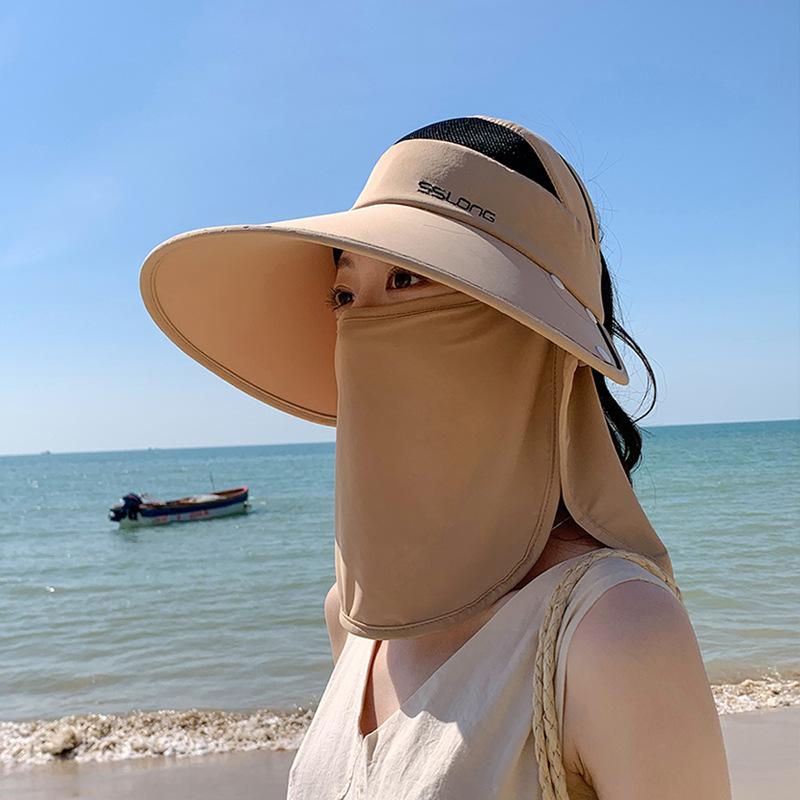 Big Brim Sun Hat Children Summer Outdoor UV Protection Empty Top Sun Protection Hat Mask Shawl Neck Protection Bucket Hat
