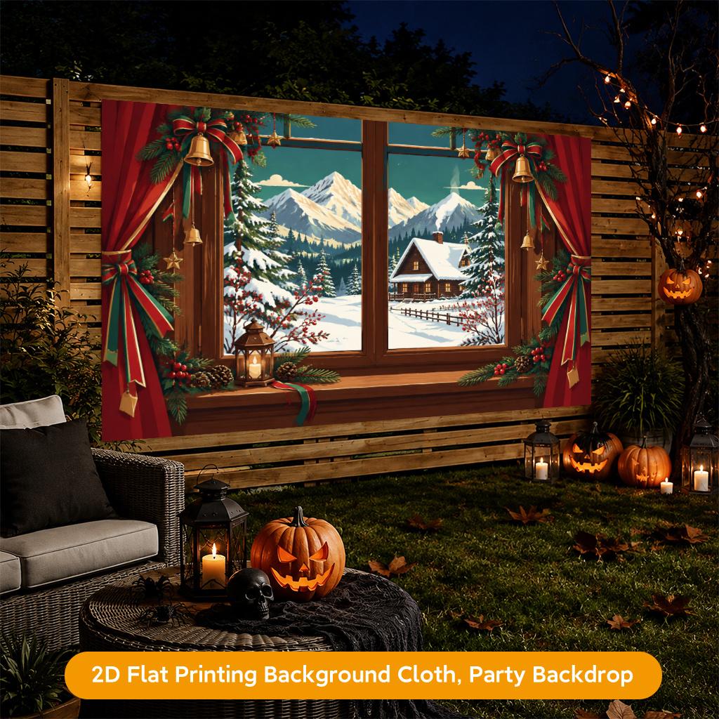 1Pcs Christmas Cabin Window Decoration Background Winter Backdrop Decorations For Photo Studio Photo Booth Christams Party