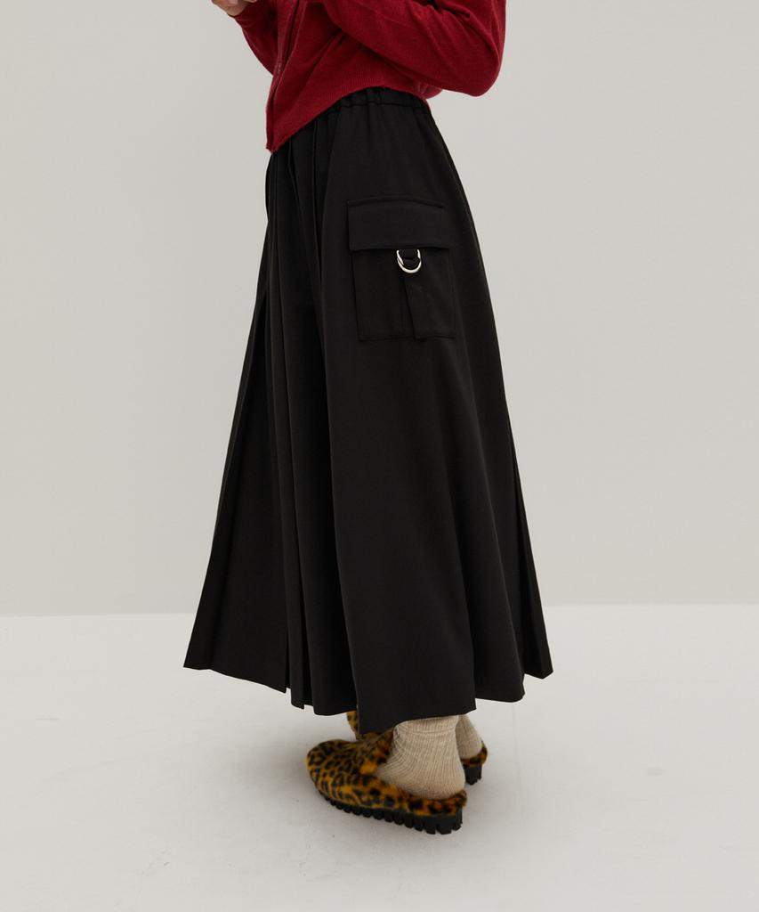 Raverous Pleated Long Skirt Black