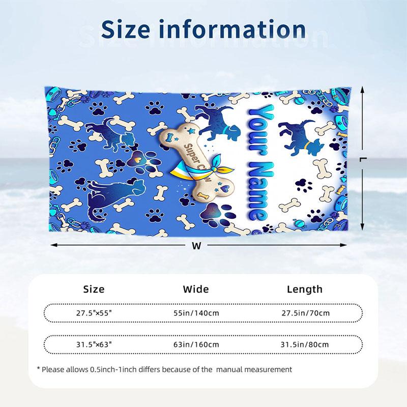 Dog Theme Beach Towel Personalized Custom Name & Text Soft Quick Dry Beach Towel for Swimming Travel