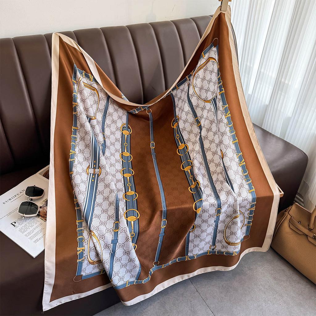 Spring and Summer Shawls with Fashionable Printed Belt Scarfs Large Square Scarfs High-end and Versatile Thin Scarfs for Women