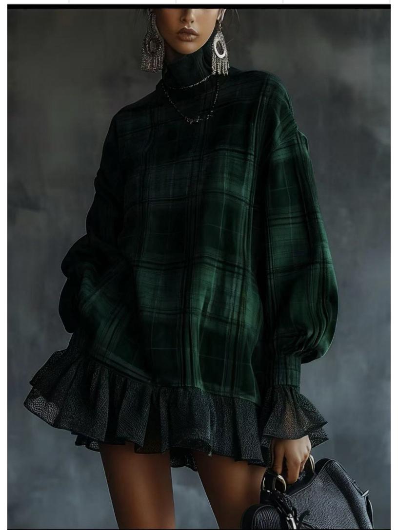 2025 Spring Plaid Ruffle Dress - European/American Style Women s Fashion Suit XXL