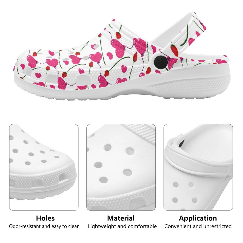 White Printed EVA Clogs Adult Unisex Easy Wear Breathable Slip On Casual Shoes Soft Sole Summer Sandals Lightweight Daily Wear