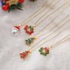 HECHENG,Enamel Drip Glaze Christmas Wreath Red/Green Charming Pendant Necklace Unisex Couple Zircon 1 Piece