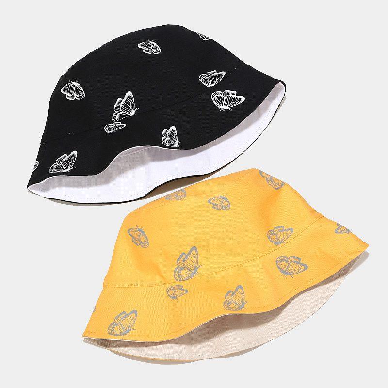 Basin hat female summer street double-sided butterfly bucket hat outdoor sun hat small fresh sunscreen bucket hat tide
