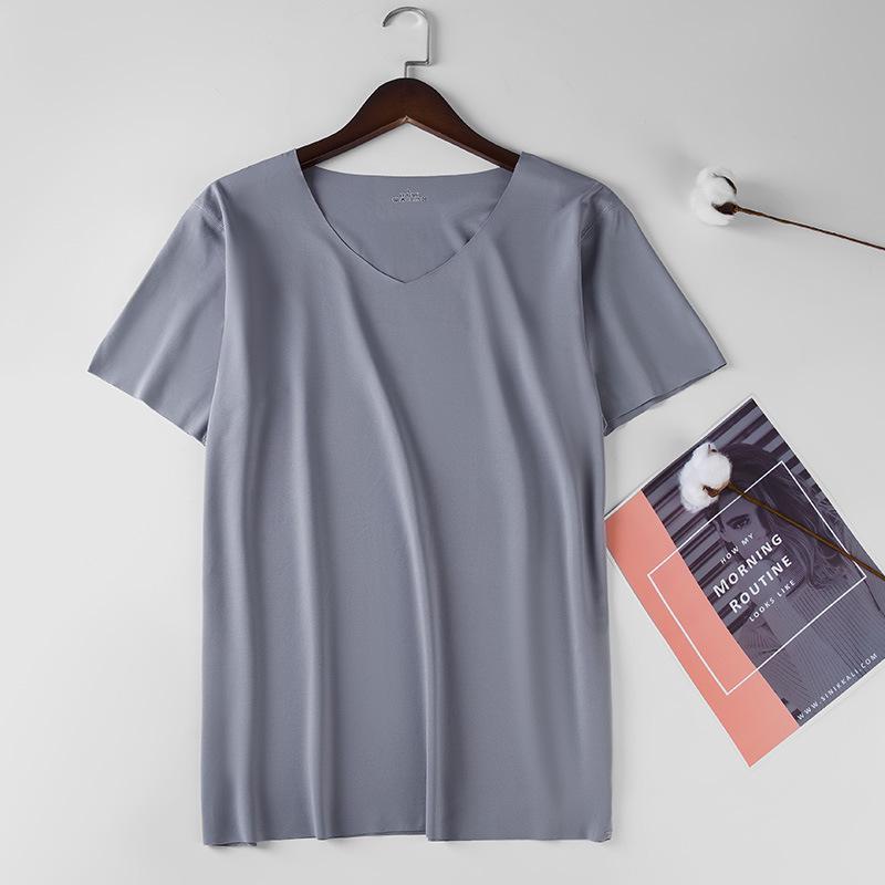 

Men s Summer Slim Fit Ice Silk Short Sleeve T-shirt - Seamless & Breathable Base Layer 2XL серый