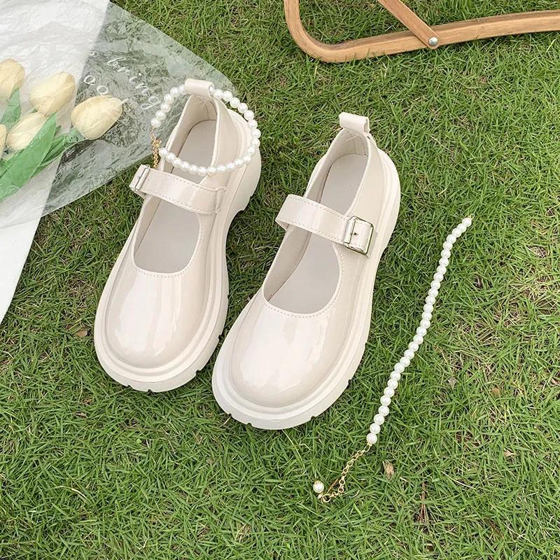 Spring Summer Women's  Beaded Mary Jane Leather Shoes Comfortable Elegant Flat Black Walking Shoes