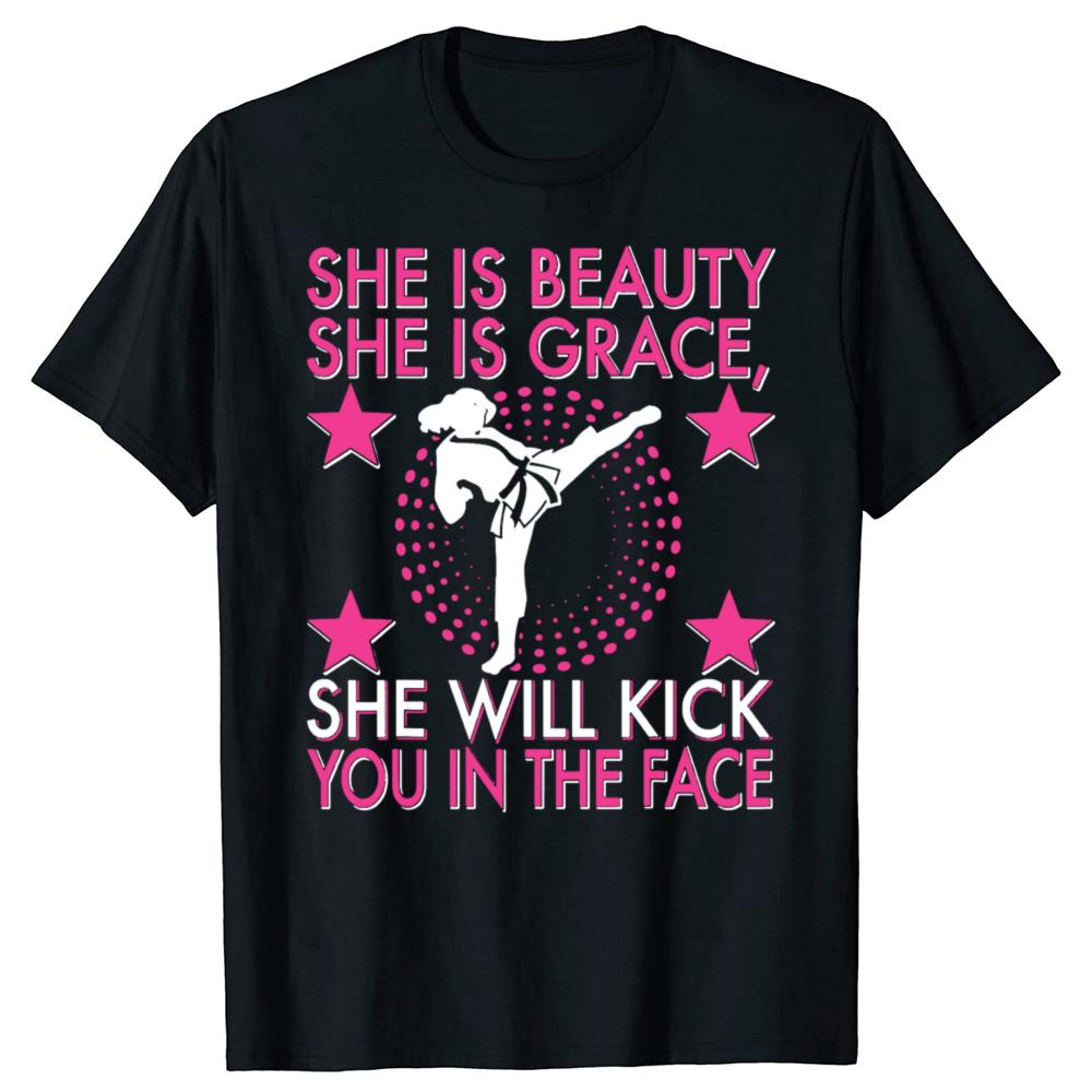 Funny Karate Taekwondo Girl Women Karate Kick Tshirts Unisex Womens Fashion Casual Tshirt 100 Cotton Loose Oversized T Shirt