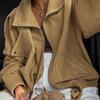 Damen Revers Reißverschluss Übergroße Jacke Einfarbige Lässige Langarm-Jacke