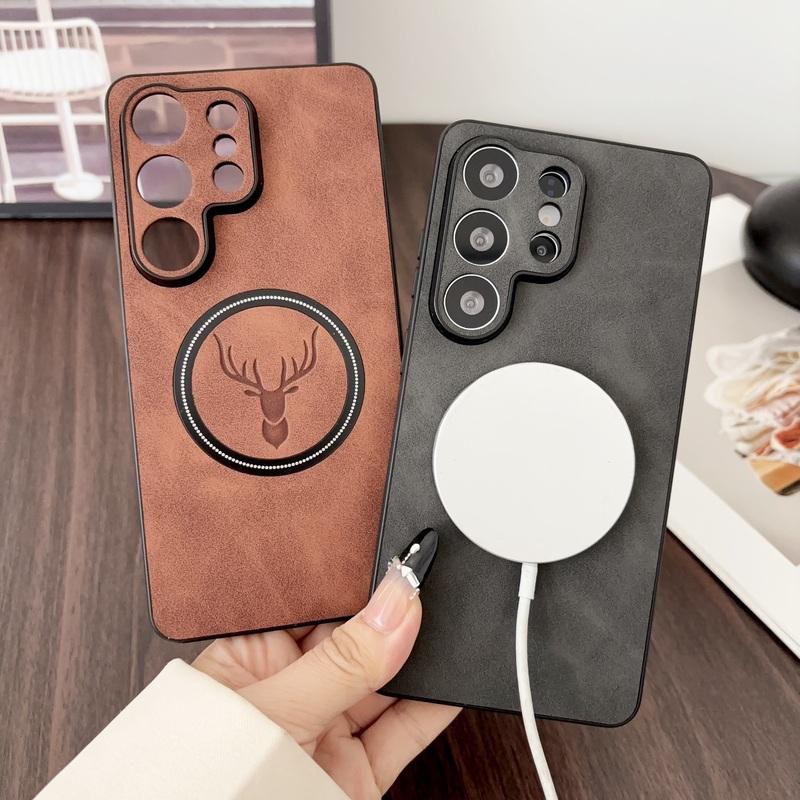 Luxury PU Leather Cartoon Deer Case for Samsung Galaxy S24 S25 S26 Ultra S24 S23 S22 FE Cases for Magsafe Wireless Charge Cover