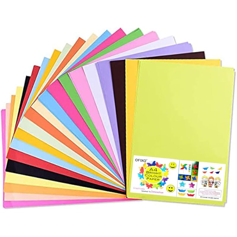 Ofixo 20 Pcs Color Sheets Copy Printing Papers/Art And Craft Paper A4 Sheets Double Sided Colored Craft Smooth Finish Ho